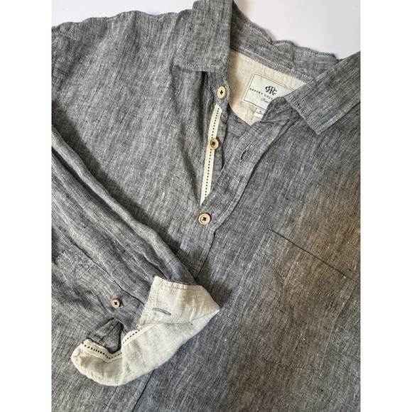 Report Collection Resort Linen Button Up Long Sleeve Shirt Casual Mens L Gray - Picture 1 of 11